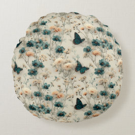 Vintage Spring Flowers and Butterflies Rundes Kissen