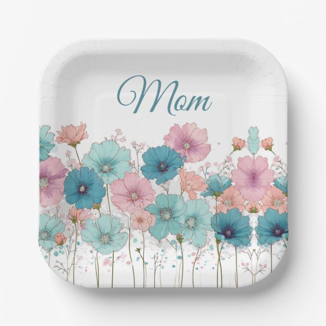 Vintage Spring Flowers for Mom Pappteller (Vorderseite)