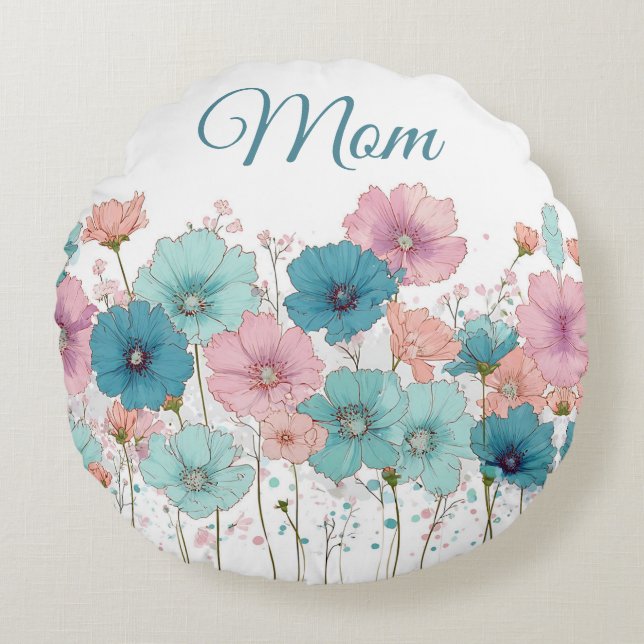 Vintage Spring Flowers for Mom Rundes Kissen (Vorderseite)