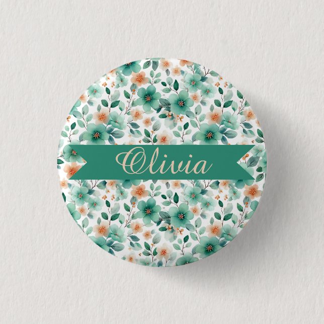 Vintage Spring Green Floral Personalized Button (Vorderseite)