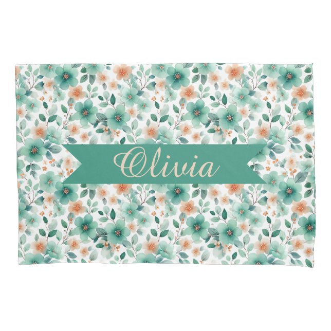 Vintage Spring Green Floral Personalized Kissenbezug (Vorderseite)