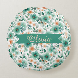Vintage Spring Green Floral Personalized Rundes Kissen