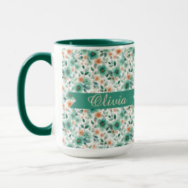 Vintage Spring Green Floral Personalized Tasse