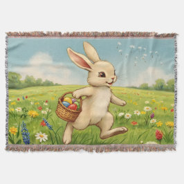 Vintage Spring Meadow Easter Bunny Decke