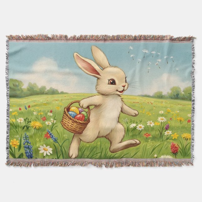 Vintage Spring Meadow Easter Bunny  Decke (Vorderseite)