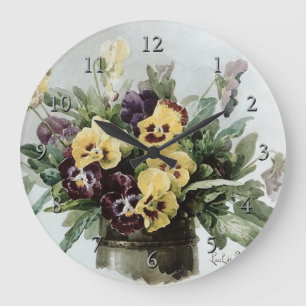 Vintage Spring Pansies Große Wanduhr