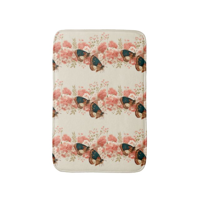 Vintage Spring Pink Flowers with Butterflies Badematte (Vorderseite Vertikal)