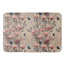 Vintage Spring Roses with Blue Butterflies Badematte