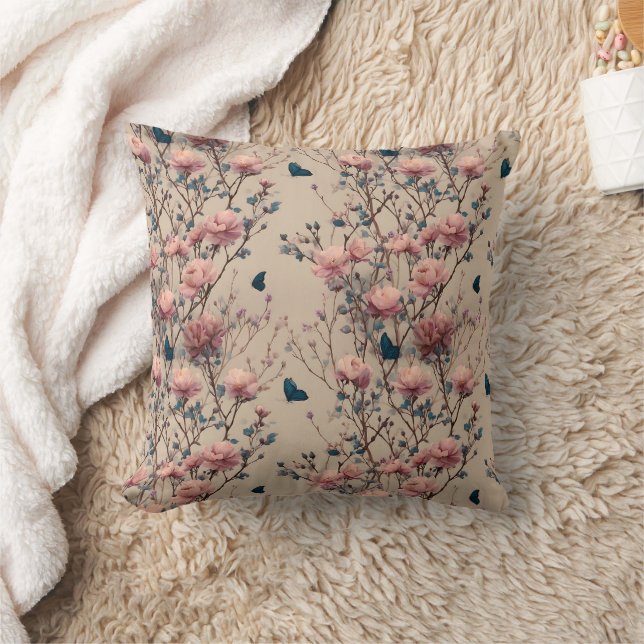 Vintage Spring Roses with Blue Butterflies Kissen (Decke)