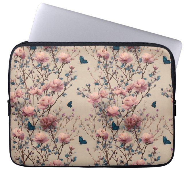 Vintage Spring Roses with Blue Butterflies Laptopschutzhülle (Vorderseite)