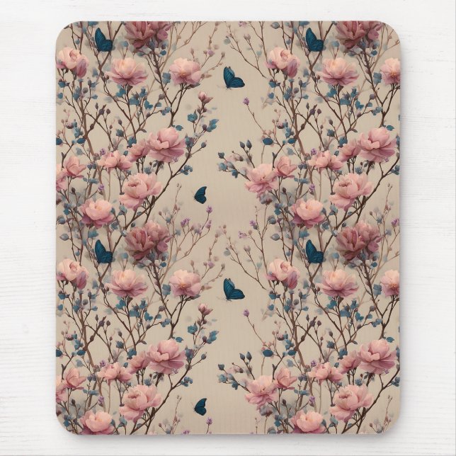 Vintage Spring Roses with Blue Butterflies Mousepad (Vorne)