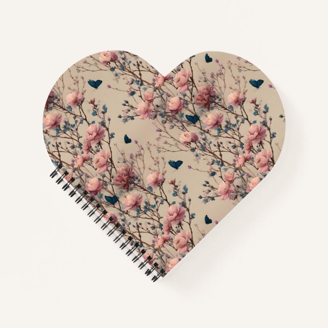 Vintage Spring Roses with Blue Butterflies Notizbuch (Vorderseite)