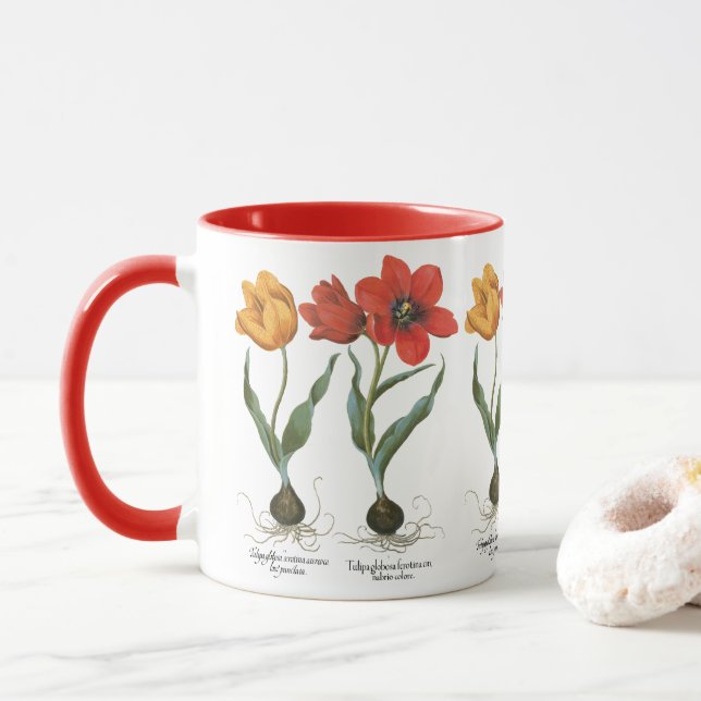 Vintage Spring Tulip Blume von Basilius Besler Tasse (Mit Donut)