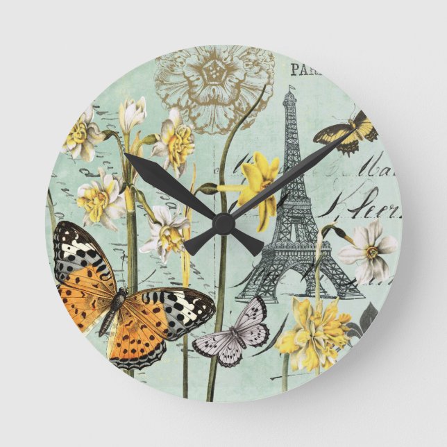 Vintage Springtime in Paris Runde Wanduhr (Vorderseite)