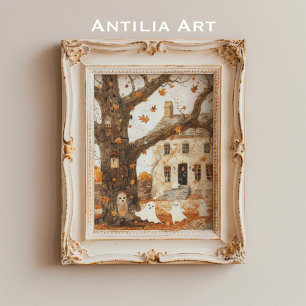 Vintage Spuk Hausmalerei Whimsical Geister Poster