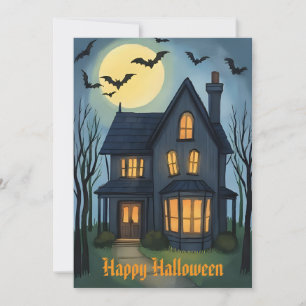Vintage Spukhaus-Aquarell-Halloween  Feiertagskarte