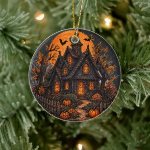 Vintage Spukhaus Gothic Halloween Mondlicht Keramik Ornament