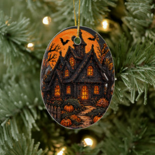 Vintage Spukhaus Gothic Halloween Mondlicht Keramik Ornament