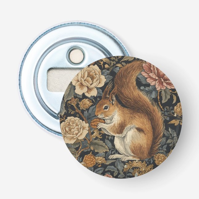 Vintage Squirrel and Flowers Pattern Flaschenöffner (Vorderseite)