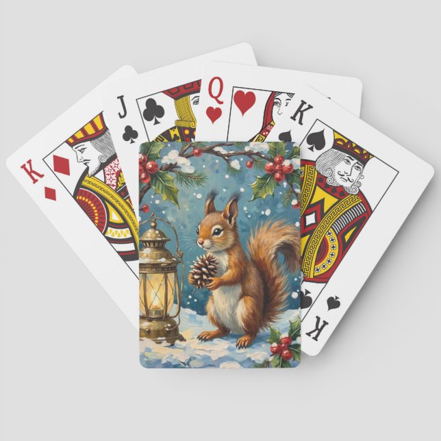 Vintage Squirrel with Christmas Lantern Winter Spielkarten (Rückseite)