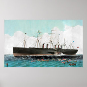 Vintage SS große Oststeamboat-Malerei (1858) Poster