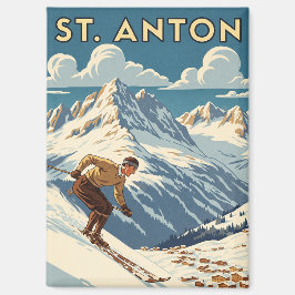 Vintage St. Anton Austria Skier Skiing Magnet