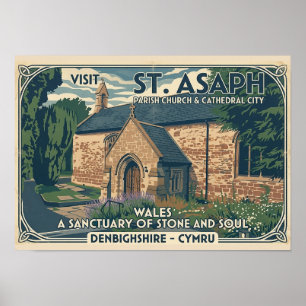 Vintage St Asaph Wales Reiseplakat - Wales Poster