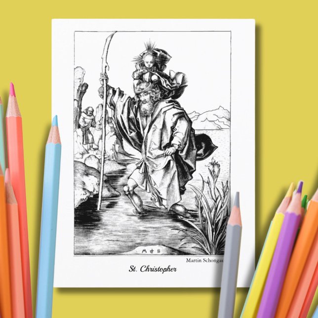 Vintage St Christopher Mittelalter Kunst, Dichtung Postkarte (This beautiful and fanciful portrait of St. Christopher comes to us from Renaissance Germany.)