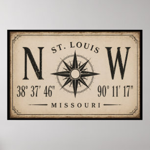 Vintage St. Louis Missouri Koordinaten Kompass Kun Poster