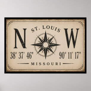 Vintage St. Louis Missouri Koordinaten Kompass Kun Poster