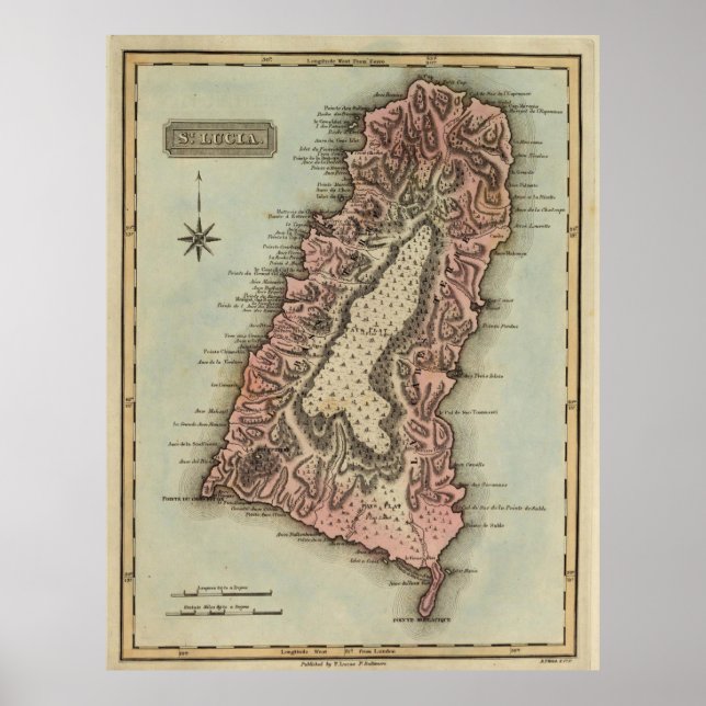 Vintage St. Lucia Island Map (1823) Poster (Vorne)