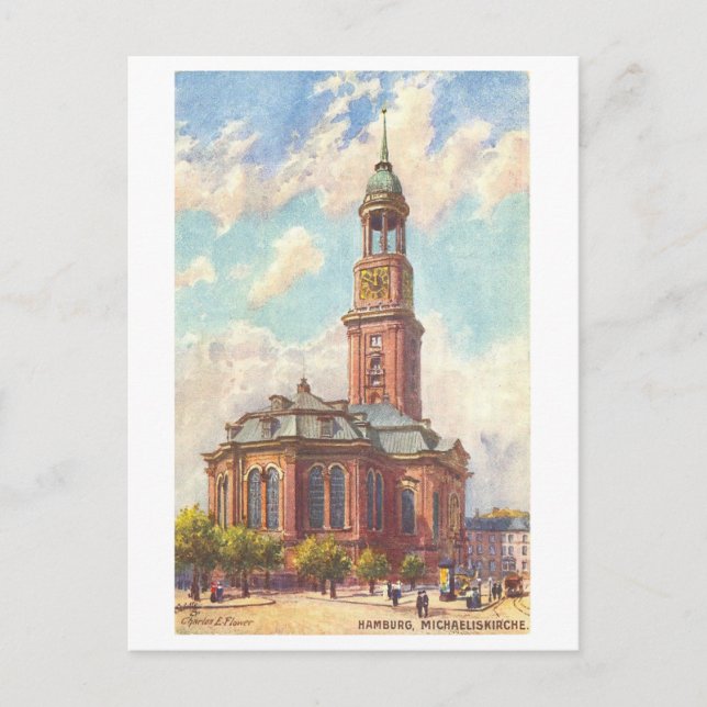 Vintage St. Michael's Church in Hamburg, Deutschla Postkarte (Vorderseite)