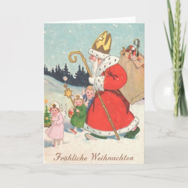 Vintage St. Nickolas Weihnachtskarte Feiertagskarte (Vorderseite)