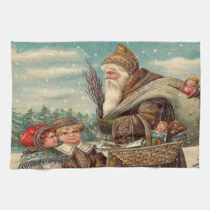 Vintage St. Nicolas Geschenke für Kinder Weihnacht Geschirrtuch