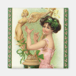 Vintage St. Patrick's Day Dame Musik Musikerin Har Magnet