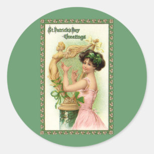 Vintage St. Patrick's Day Dame Musik Musikerin Har Runder Aufkleber