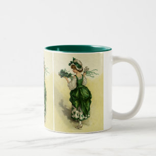 Vintage St. Patrick's Day, Frau grüne Shamrocks Zweifarbige Tasse