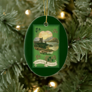 Vintage St. Patrick's Day Grüße Shamrock Schloss Keramik Ornament