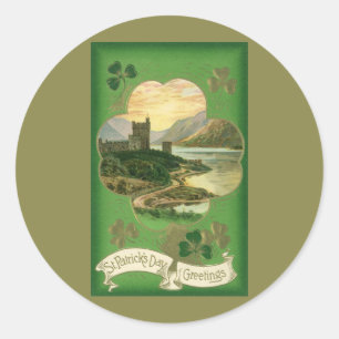 Vintage St. Patrick's Day Grüße Shamrock Schloss Runder Aufkleber