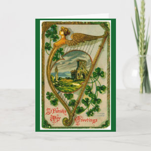 Vintage St. Patrick's Day Harfe Grußkarte Karte