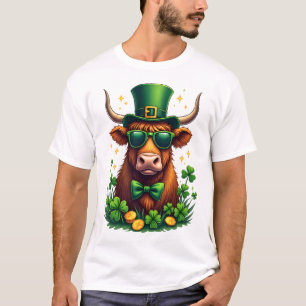 Vintage St. Patricks Day Highland-Kuh mit Shamroc T-Shirt