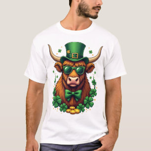 Vintage St. Patricks Day Highland-Kuh mit Shamroc T-Shirt