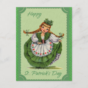 Vintage St. Patricks Day Irische Mädchen Grün Postkarte
