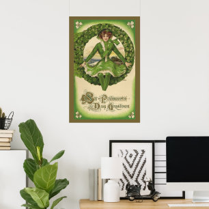 Vintage St. Patrick's Day, Irische Maid in einem K Poster