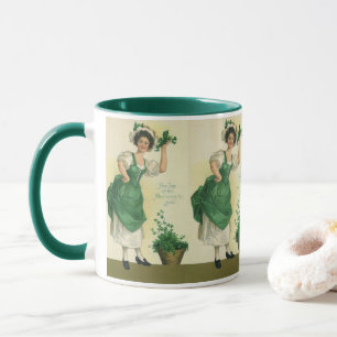 Vintage St. Patrick's Day Irische Maid mit Kleeblä Tasse