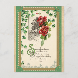 Vintage St. Patricks Day Irischer Kleeblatt und Ro Postkarte