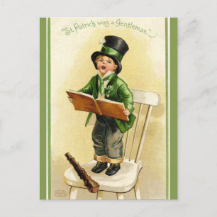 Vintage St. Patrick's Day Kind singt Postkarte