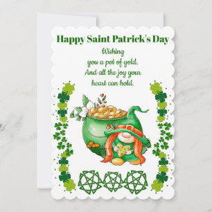 Vintage St. Patricks Day Kleeblatt Gnom Topf Gold Feiertagskarte