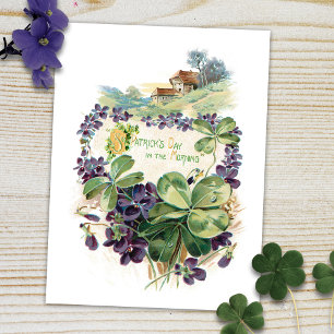 Vintage St. Patrick's Day Kleeblatts & Violets Postkarte