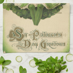 Vintage St. Patrick's Day, Kranz mit irischem Mädc Geschirrtuch